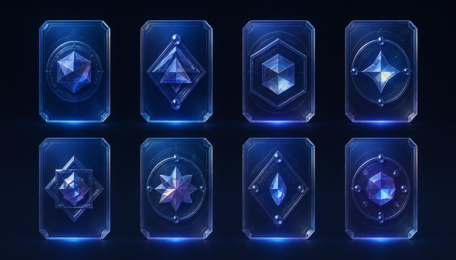 Grid of glowing collectible medallion cards